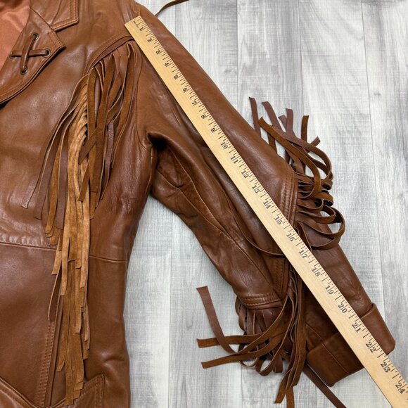 ✅Womens XL Damselle Leather Fringed Jacket W/Toggle Buttons Belt *NO FUR COLLAR - Picture 6 of 11